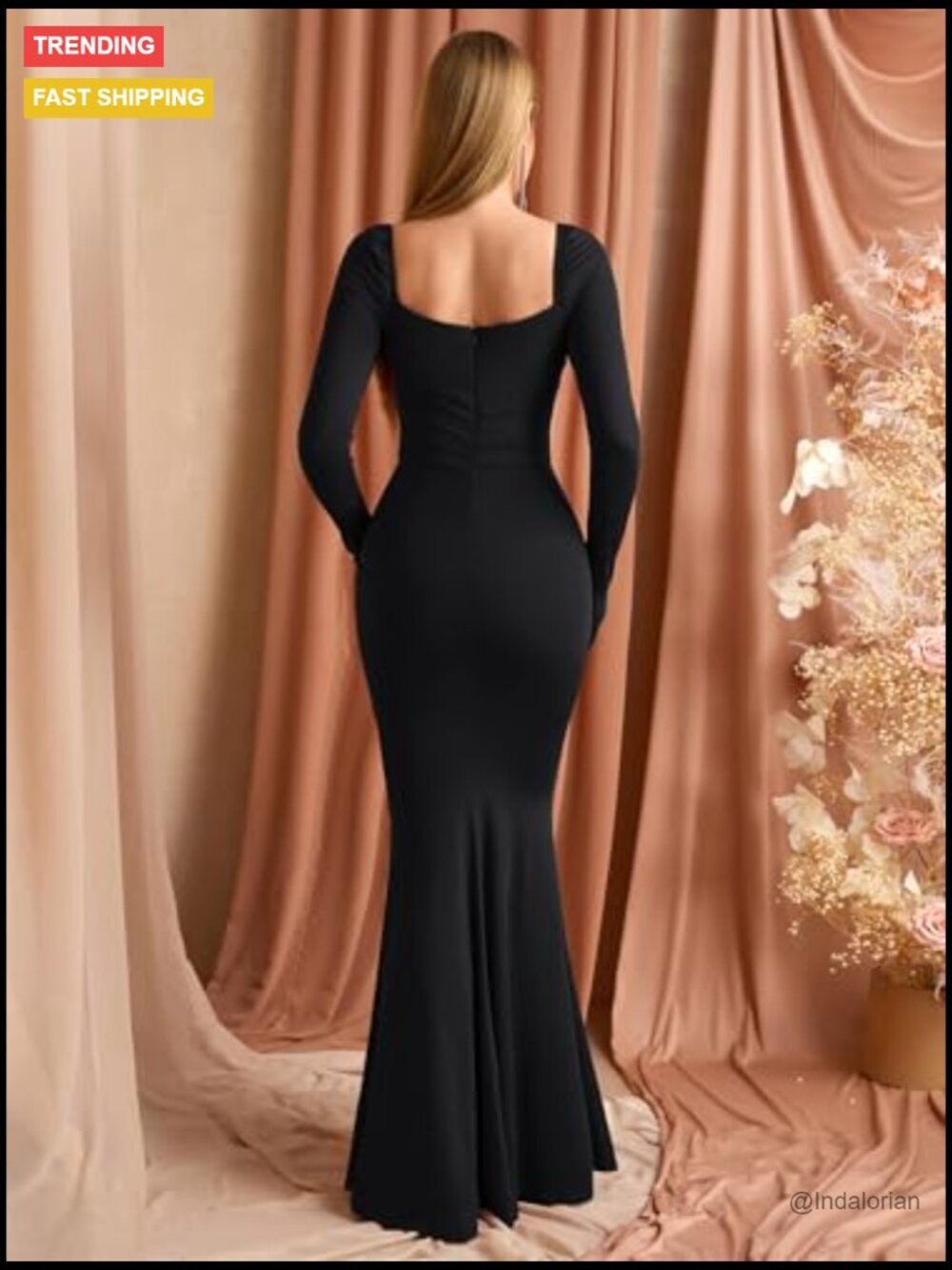 Polyester Elastane Corset Maxi Dress Long Sleeve Formal Bodycon - Picture 3 of 7